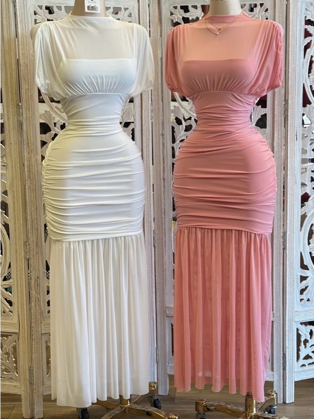 Amara Elegant Ruched Maxi Dress in White